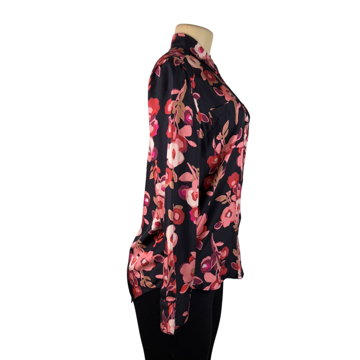 Kate Spade Womens Black & Pink Silk Floral Button-Up Blouse Elegant Top Size S