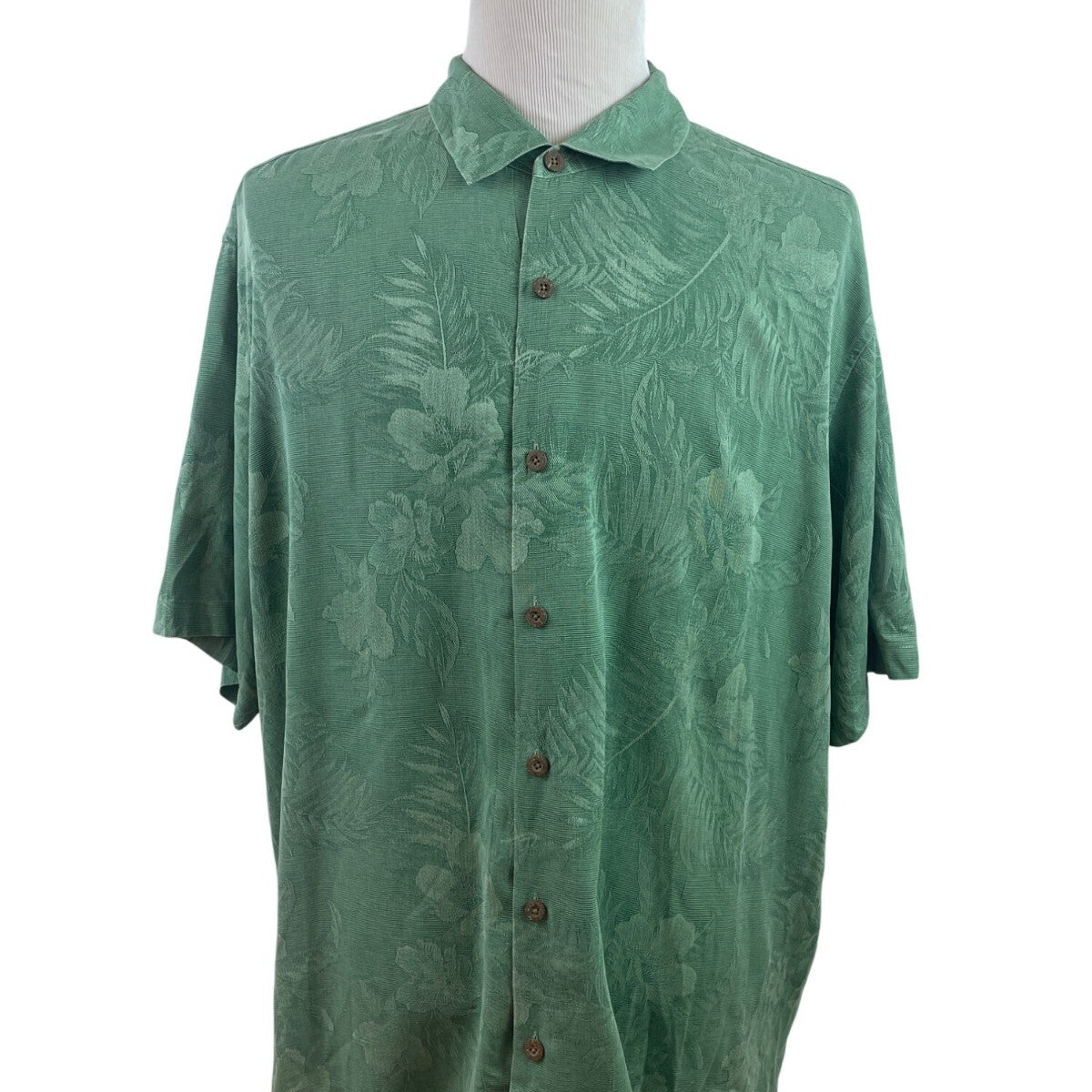 Tommy Bahama Mens Green Silk Floral Hawaiian Short Sleeve Button-Up Shirt...