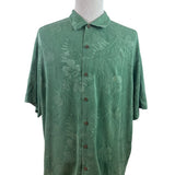 Tommy Bahama Mens Green Silk Floral Hawaiian Short Sleeve Button-Up Shirt...