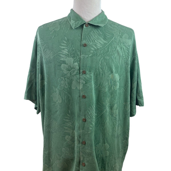 Tommy Bahama Mens Green Silk Floral Hawaiian Short Sleeve Button-Up Shirt...