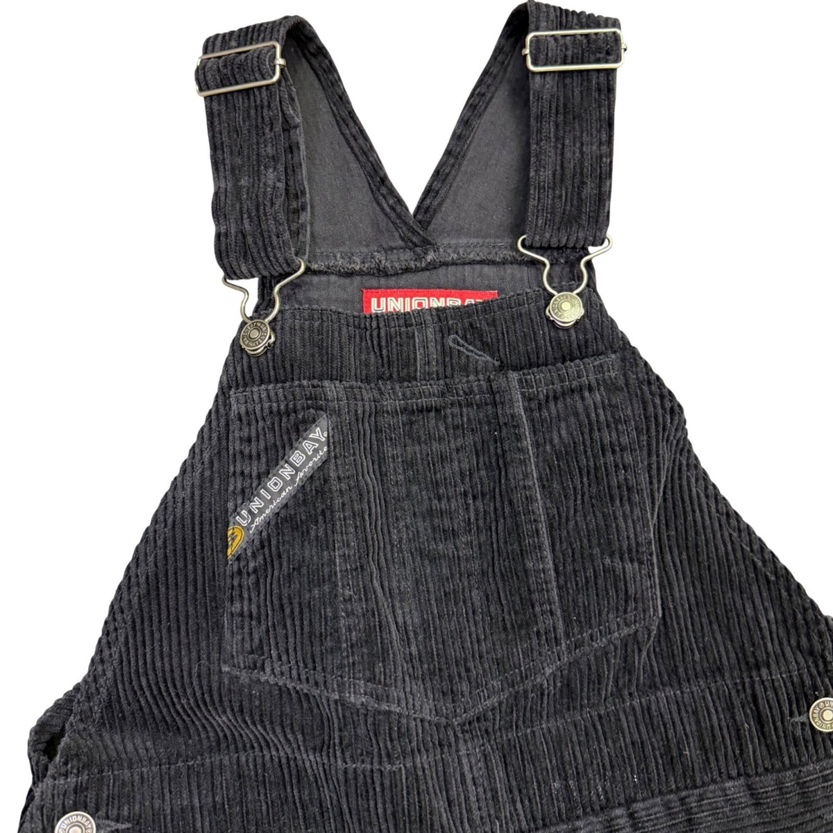 Unionbay Womens Black Corduroy Overalls Adjustable Straps Button Accents Size S