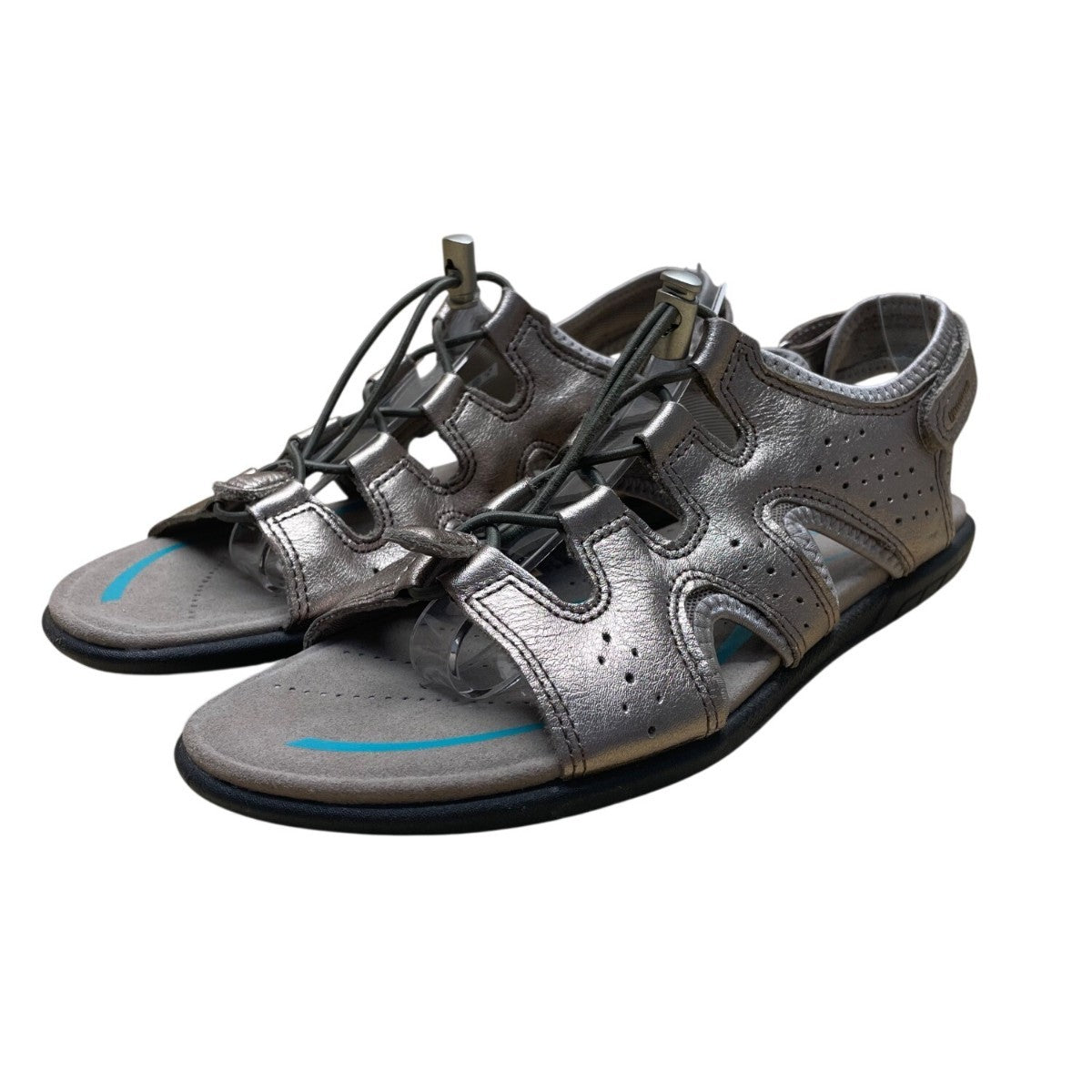 Ecco Women’s Metallic Gray Leather Adjustable Strap Open Toe Sandals Size 39