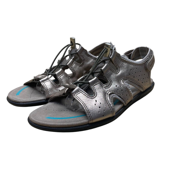 Ecco Women’s Metallic Gray Leather Adjustable Strap Open Toe Sandals Size 39