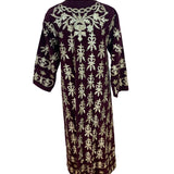 Vintage Women’s Velvet Burgundy & Gold Tone Embroidered Kaftan Dress