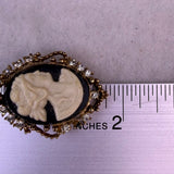 Victorian-Style Womens Gold Tone Cameo Brooch Black/White With Rhinestones