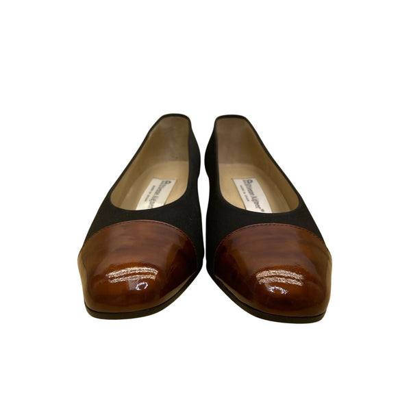 Etienne Aigner Women’s Black & Brown Leather Cap-Toe Low Heel Pumps Size 7M