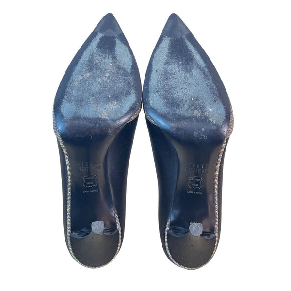 Stuart Weitzman Women’s Black Satin & Glitter Fairlady Stiletto High Heels Size