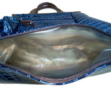 Samantha Brown Women’s Brown & Blue Faux Croc Embossed With Zippered Satchel Bag
