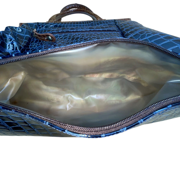Samantha Brown Women’s Brown & Blue Faux Croc Embossed With Zippered Satchel Bag