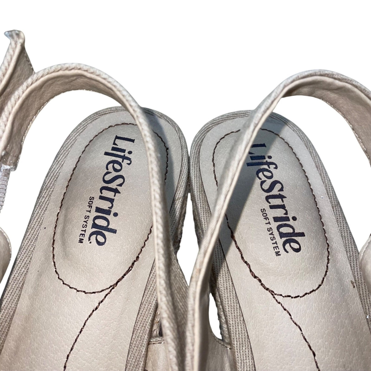 LifeStride Women’s Beige Espadrille Slingback Wedge Socialite Sandals Size 8.5M