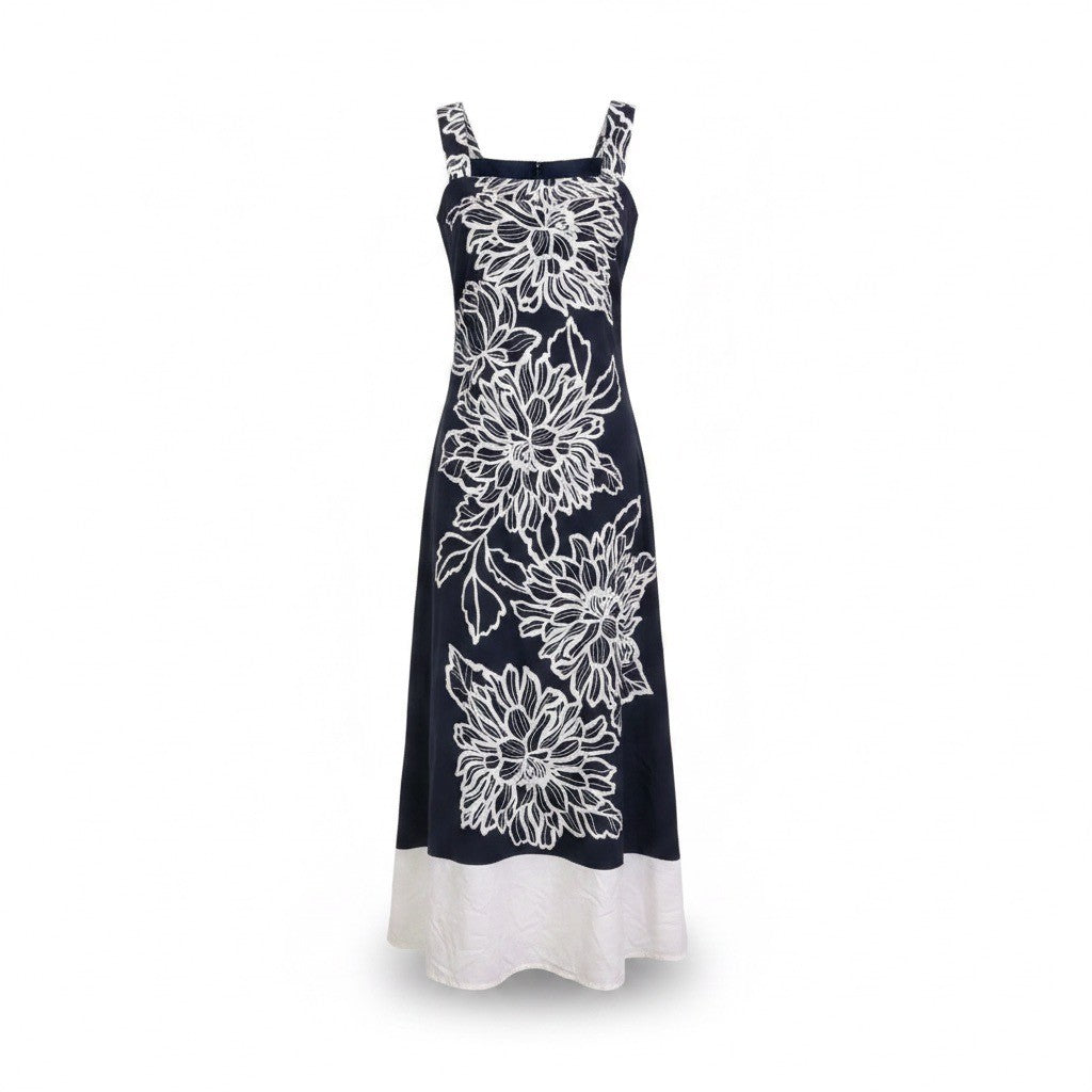 Vince Camuto Womens Black White Rayon Floral Sleeveless Maxi Dress Size M