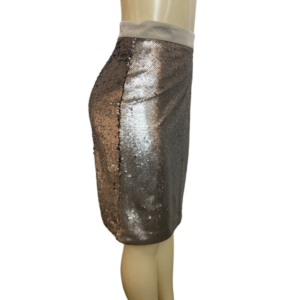 Maison Jules Women's Gray Sequin High Waist Zip Up Skirt Sz 8