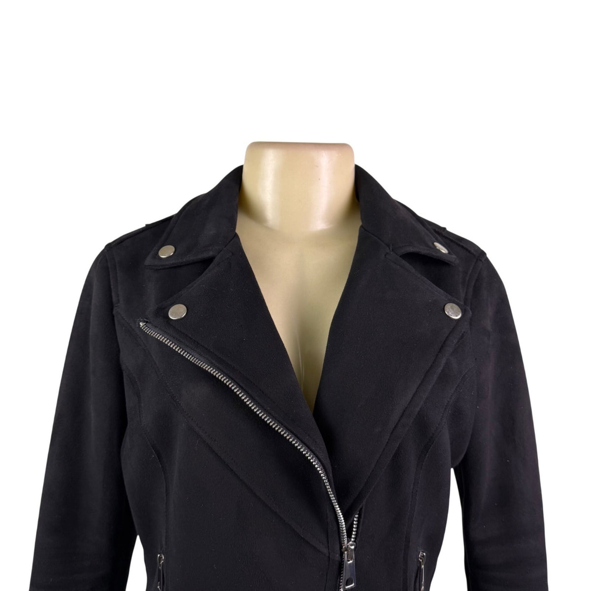 Bellivera Womens Black Polyester Suede Moto Jacket Zippered Pockets Sz S