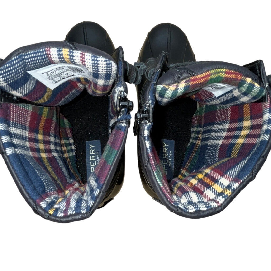 Sperry Women’s Black Quilted Techwave Plaid Lining Lace-Up Duck Boots Sz 6 - New