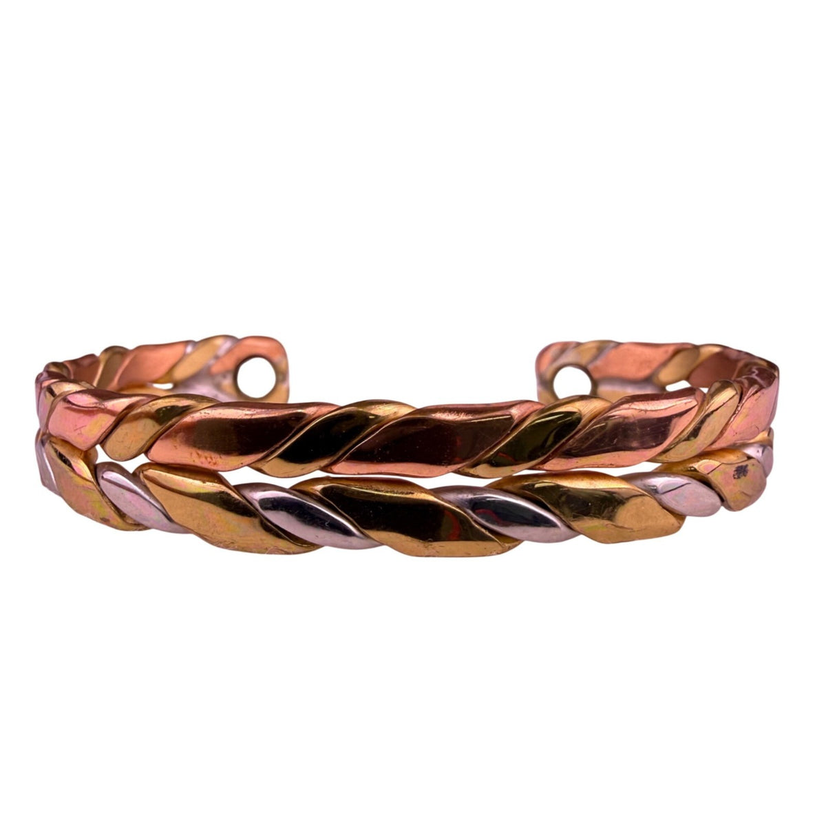 Sergio Lub Womens Mixed Metal Bracelet Twisted Braided Silver Copper Magnetic