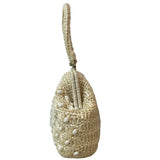 Vintage Women's White Ivory Woven Basket Beads Kiss-lock Handbag Sz M