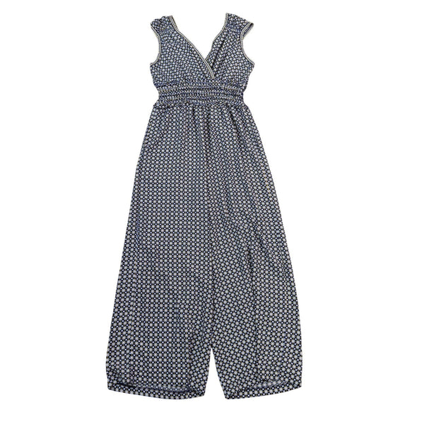 Max Studio Womens Blue V-Neck Sleeveless Geometric Jumpsuit Size S