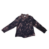 Chicos Womens Black & Brown 100% Silk Button-Up Floral Blouse Shirt Size 3