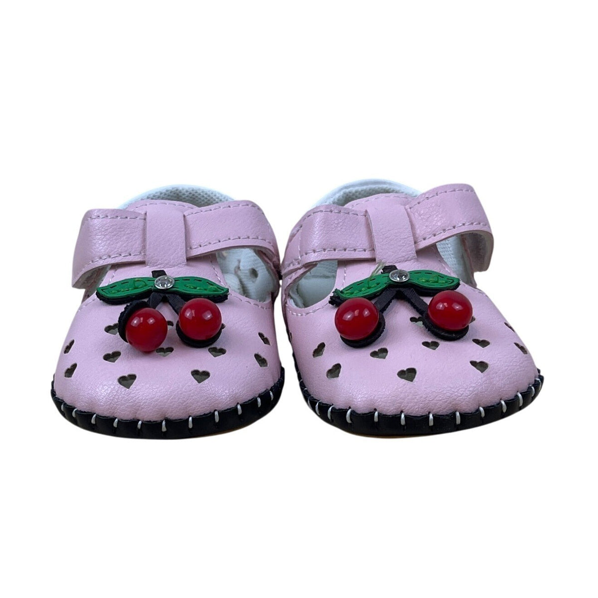 Xinqi Baby Girls Pink Cherry Design Heart Cutouts & Adhesive Strap Shoes Sz 16