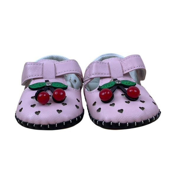 Xinqi Baby Girls Pink Cherry Design Heart Cutouts & Adhesive Strap Shoes Sz 16