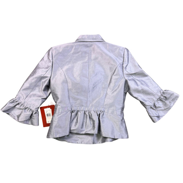 JS Collections Womens Silver Ruffled Peplum Blazer Jacket Size 8