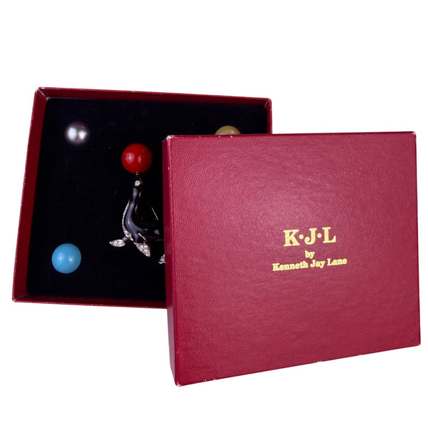 Kenneth Jay Lane Womens Enamel Seal Brooch Rhinestones Interchangeable Balls