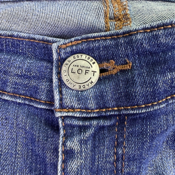 Ann Taylor Loft Womens Blue Denim Jeans Raw Hem Slim Straight Mid-Rise Size 30