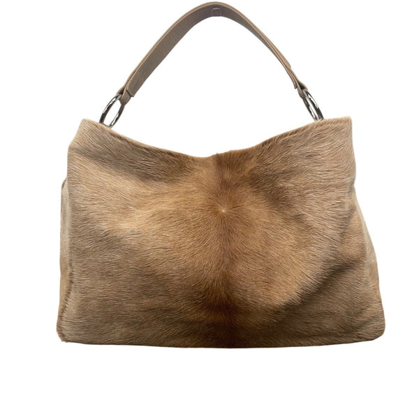 Prua Women’s Brown Leather & Cowhide & Green Lining Shoulder Tote Bag