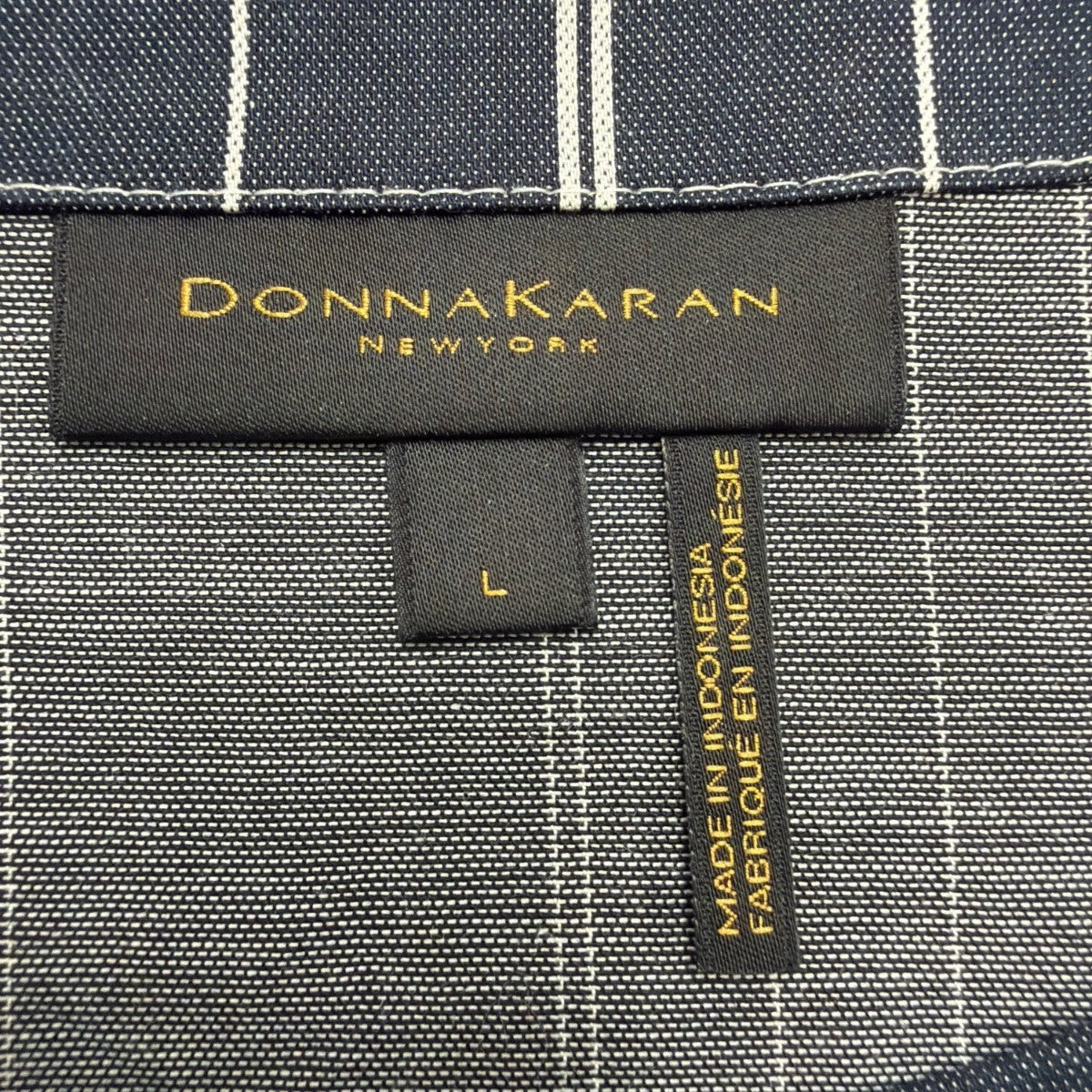 Donna Karan Womens Navy Cotton-Blend Stripe Belted Dress Size L