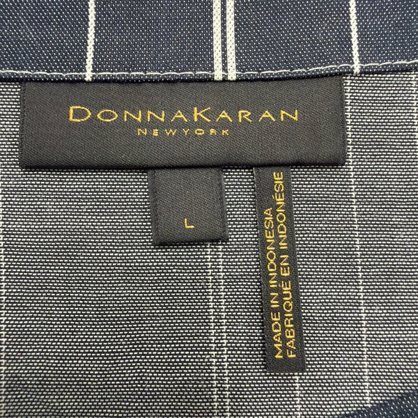 Donna Karan Womens Navy Cotton-Blend Stripe Belted Dress Size L