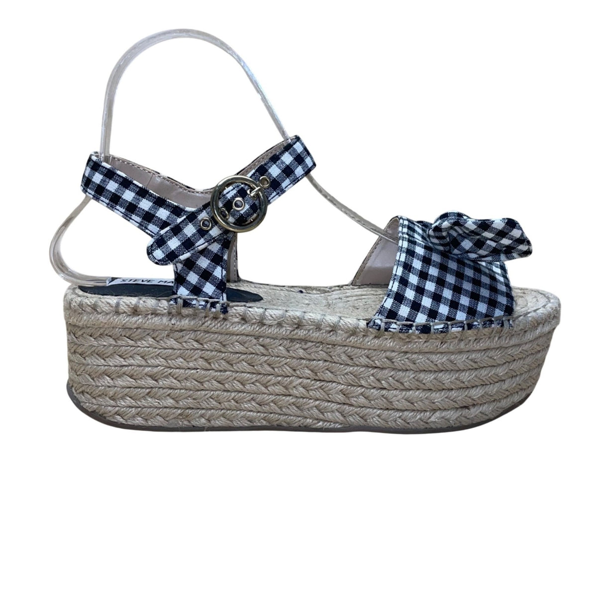 Steve Madden Women’s Black & White Gingham Bow Platform Espadrille Sandals Sz 7M