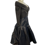 Tadashi Off-The-Shoulder Ruched Long Sleeve Dress With Shiny Full Skirt Sz 2