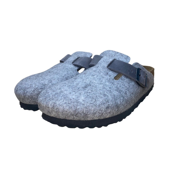 Birkenstock Women’s Light Gray Wool Narrow Fit Slip-On Boston Clogs Size L8