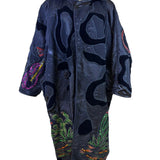 La Coleccion Judith Roberts Black Velvet & Lace Sequined Embroidered Long Coat