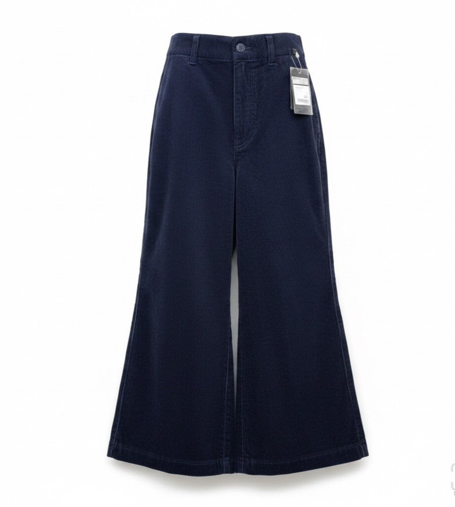 Uniqlo Womens Navy Cotton High-Waisted Corduroy Wide Cropped Pants Size 2