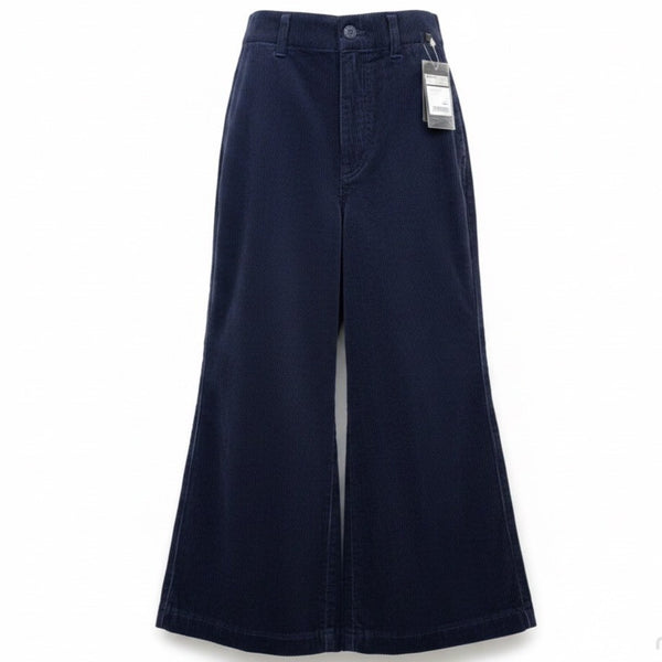 Uniqlo Womens Navy Cotton High-Waisted Corduroy Wide Cropped Pants Size 2