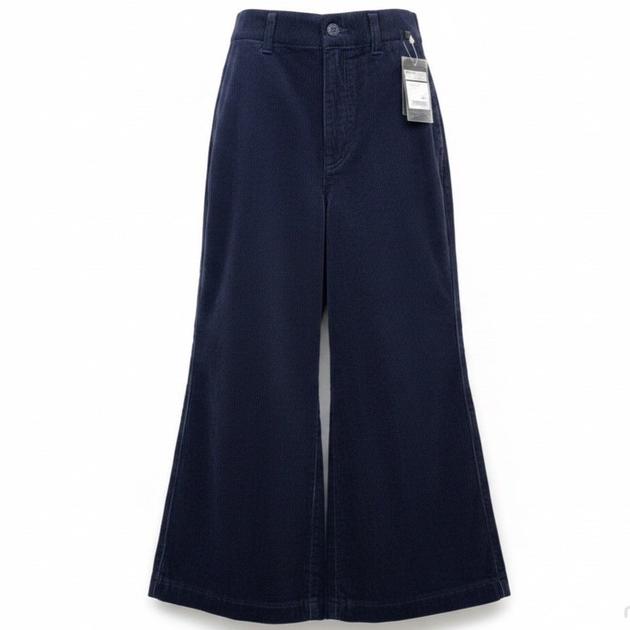 Uniqlo Womens Navy Cotton High-Waisted Corduroy Wide Cropped Pants Size 2