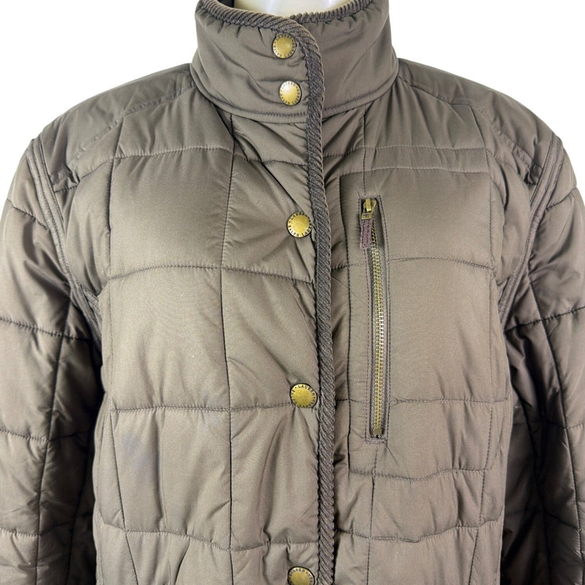 Lauren Ralph Lauren Womens Olive Puffer Jacket Quilted Snap/Zip Sz XL