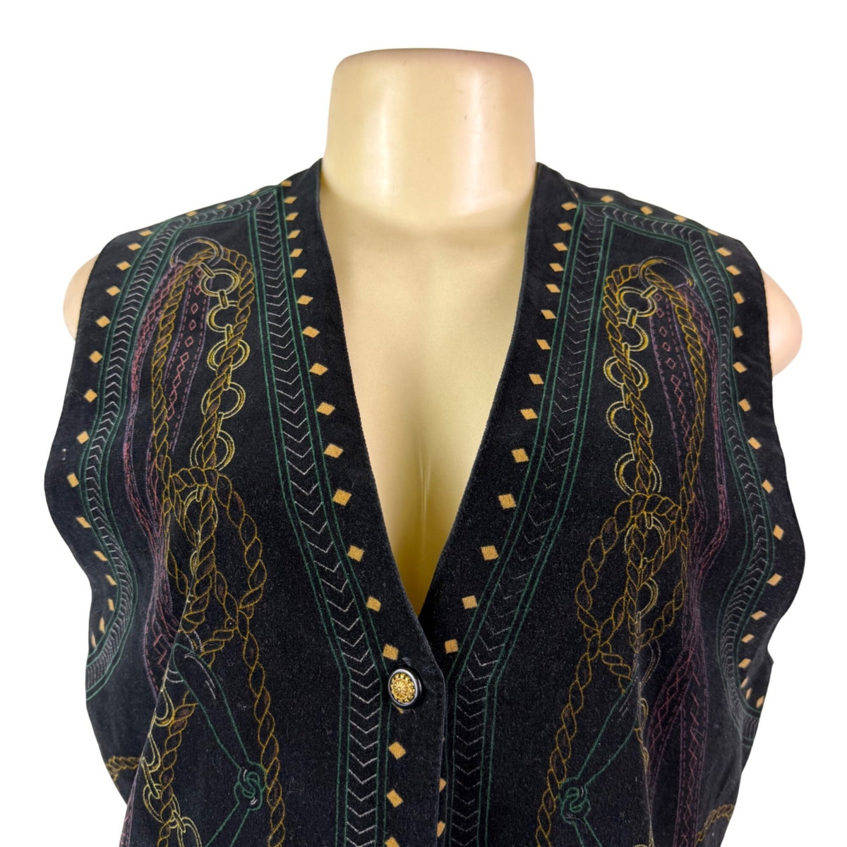 Rose Fashion Womens Black Embroidered Sleeveless Vest Chain Horse Design Sz M