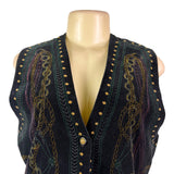 Rose Fashion Womens Black Embroidered Sleeveless Vest Chain Horse Design Sz M