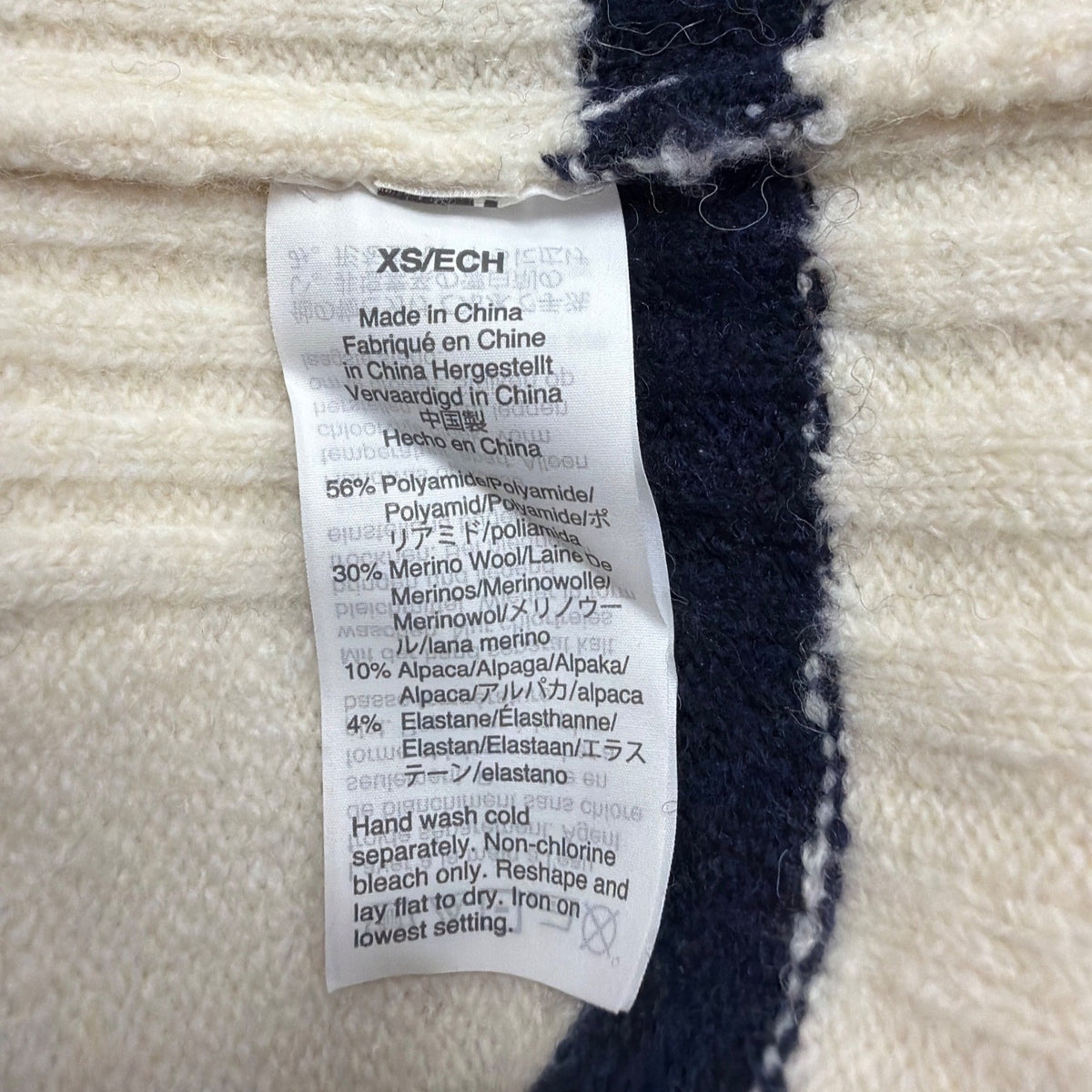 J.Crew Womens Ivory & Navy Merino Striped Turtleneck Sweater Warm Knit Sz XS