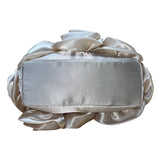 For Your Ease Only Women’s Ivory Floral Rose Satin With Black Handles Handbag