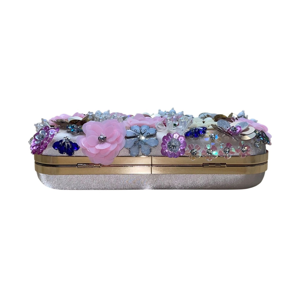 Women’s Pink Floral Embellishment With Chain Strap & Handle Clutch Purse