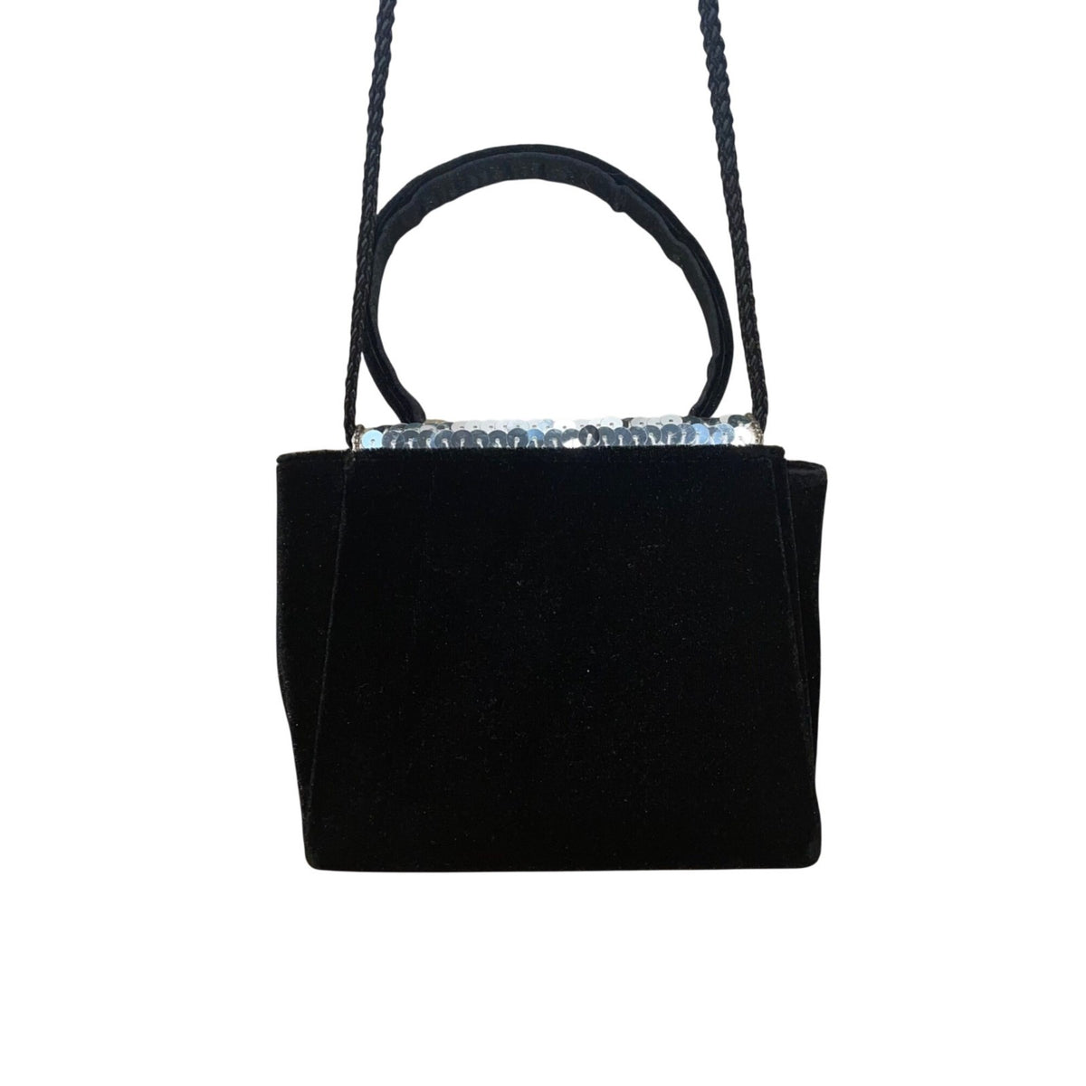 Confetti Women’s Black Velvet & Sequin Holiday House Handbag With Handle & Strap