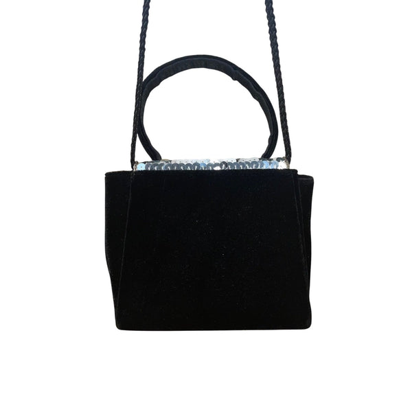 Confetti Women’s Black Velvet & Sequin Holiday House Handbag With Handle & Strap