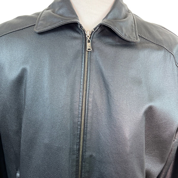 Oil Company Mens Black Leather Jacket With Front Zip & Side Pockets Size L