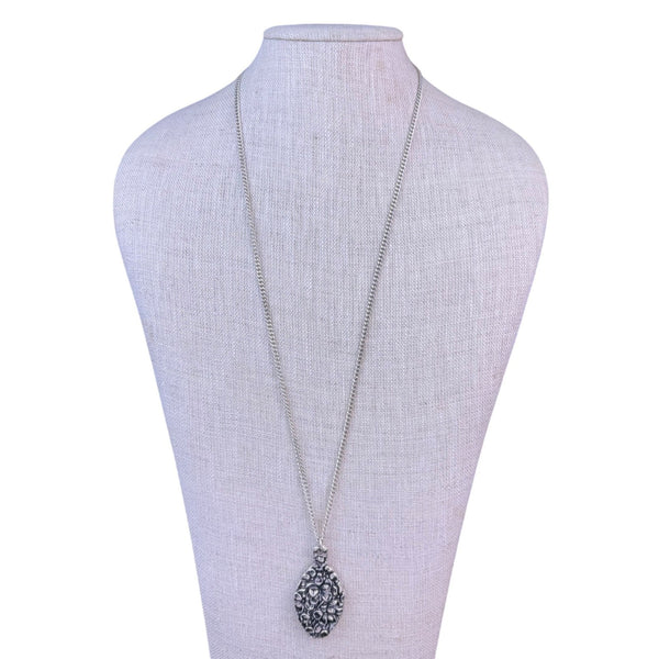 Sterling Silver 925 Womens Floral Textured Pendant Necklace With Chain