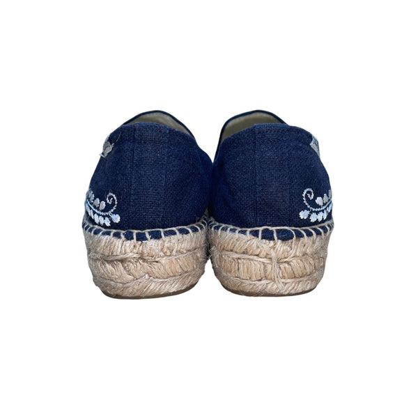Soludos Women’s Blue Jute White Embroidery Slip-On Espadrilles Shoes Size 8