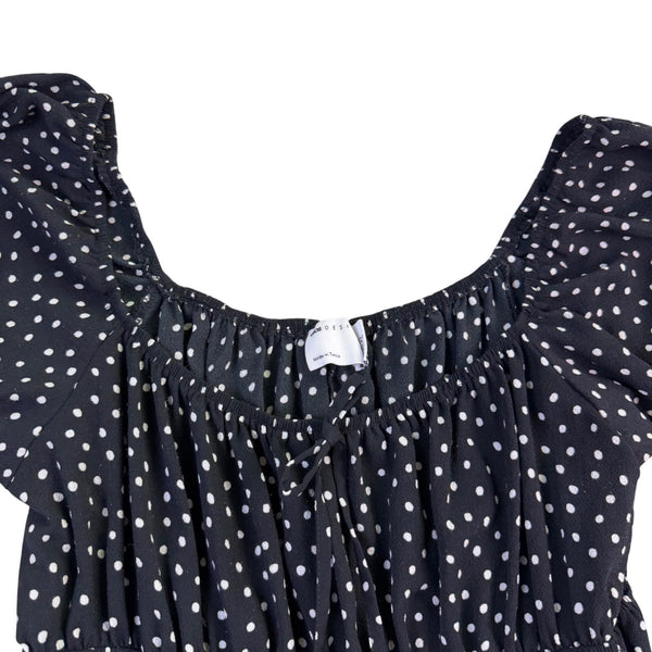 Asos Womens Black White Polka Dot Short-Sleeve Smocked Mini Dress Size 10