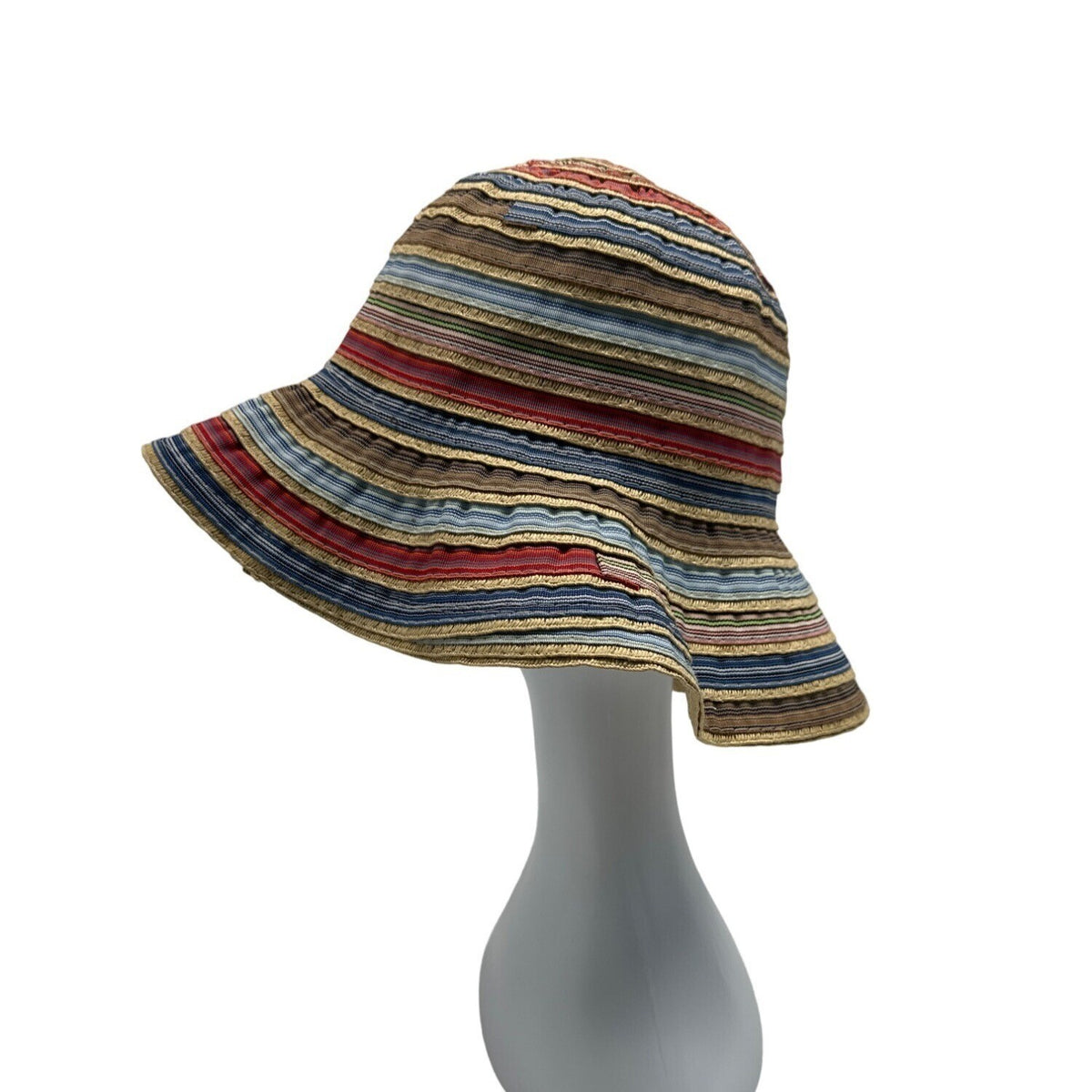 Colorful Striped Womens Sun Hat With Wide Brim - One Size